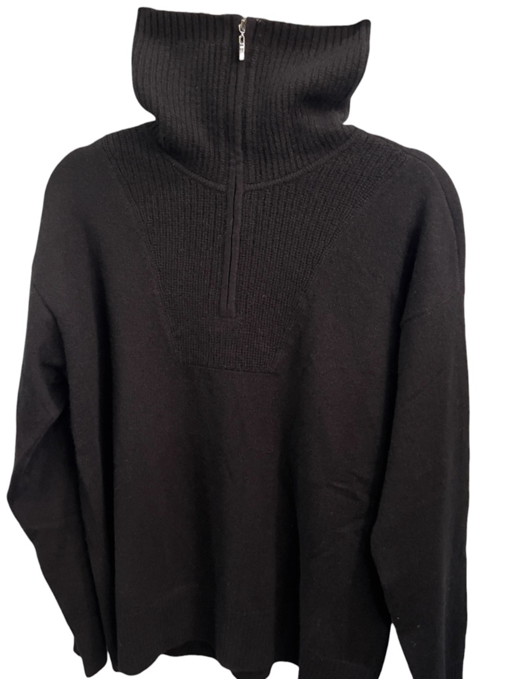 CHARTER CLUB CASHMERE SWEATER Black Half-Zip Funnel Neck Sweater